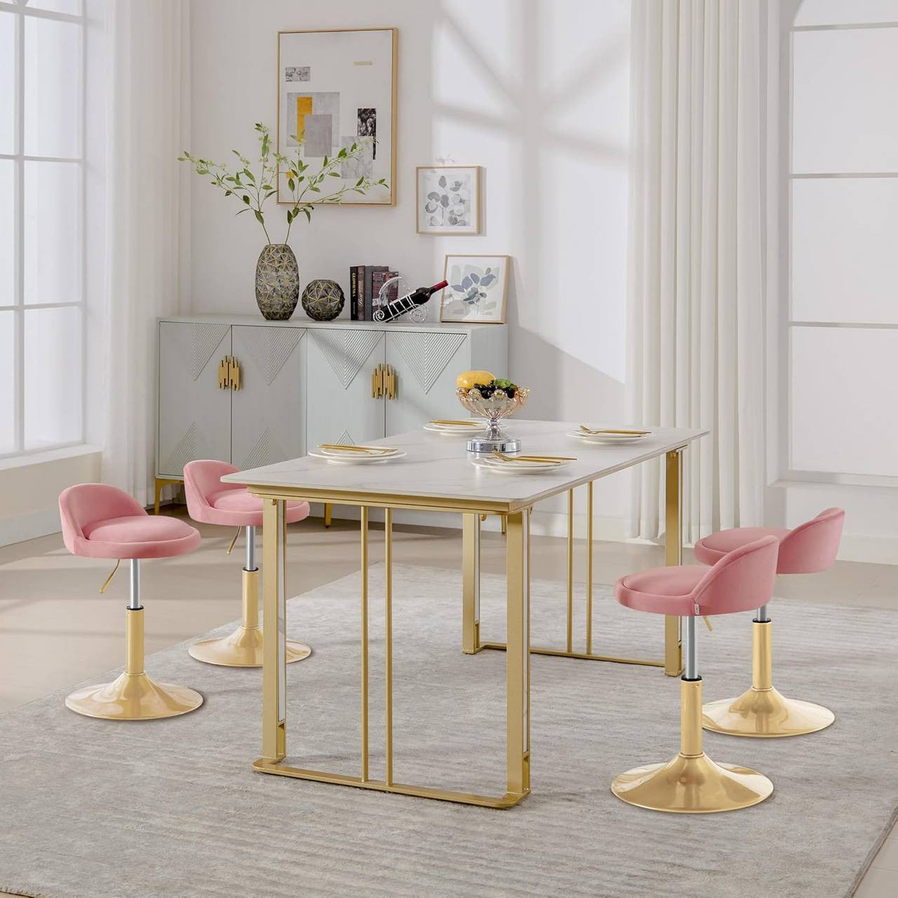24goodz Adjustable Velvet Makeup Stool - Soft & Comfortable - Sturdy & Stable - Velvet + Metal - Pink + Gold