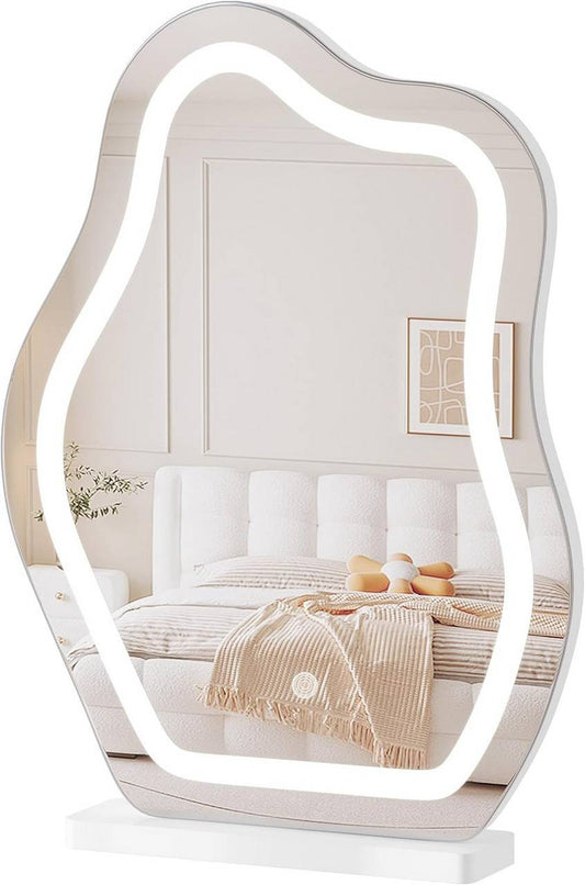 24goodz Cloud-Shaped Makeup Mirror with Dimmable LED Lighting - Unique Artistic Design - Glass and MDF - For Beauty Enthusiasts - White 43x56 cm