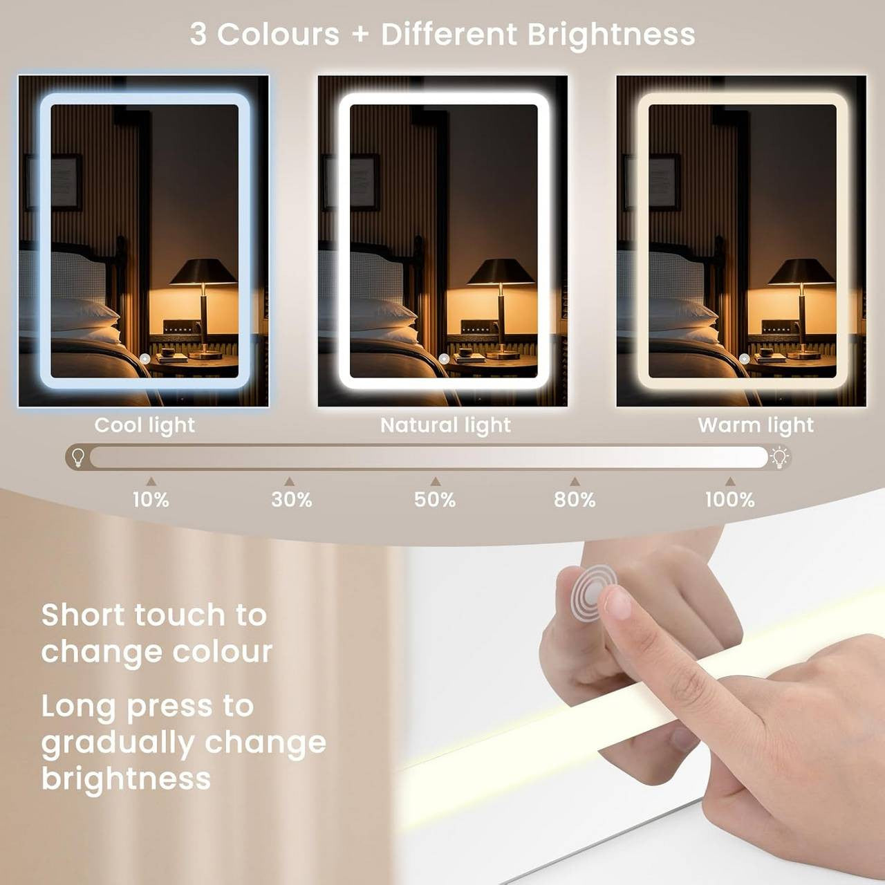 24goodz LED Makeup Vanity Table - Adjustable Brightness - Ample Storage Space - E1 Class Wood + Glass - White - 90 x 135 x 40 cm