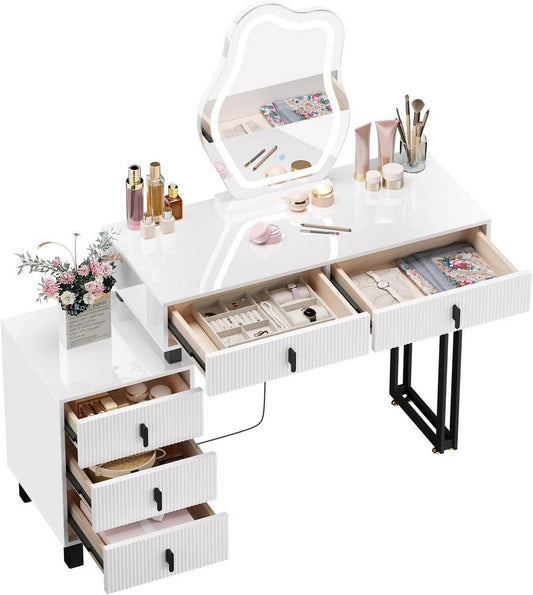 24goodz Vanity Table with LED Mirror - Adjustable Lighting - MDF with Melamine Veneer - For Beauty Enthusiasts - White