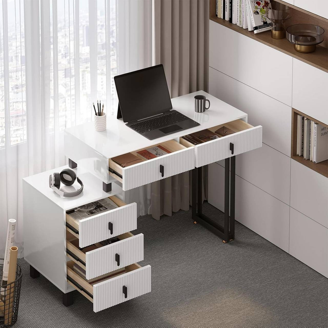 24goodz Vanity Table with LED Mirror - Adjustable Lighting - MDF with Melamine Veneer - For Beauty Enthusiasts - White