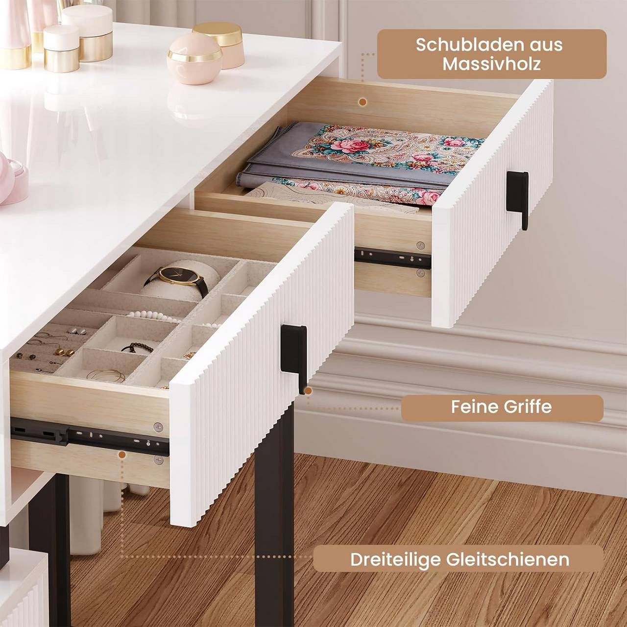 24goodz Vanity Table with LED Mirror - Adjustable Lighting - MDF with Melamine Veneer - For Beauty Enthusiasts - White