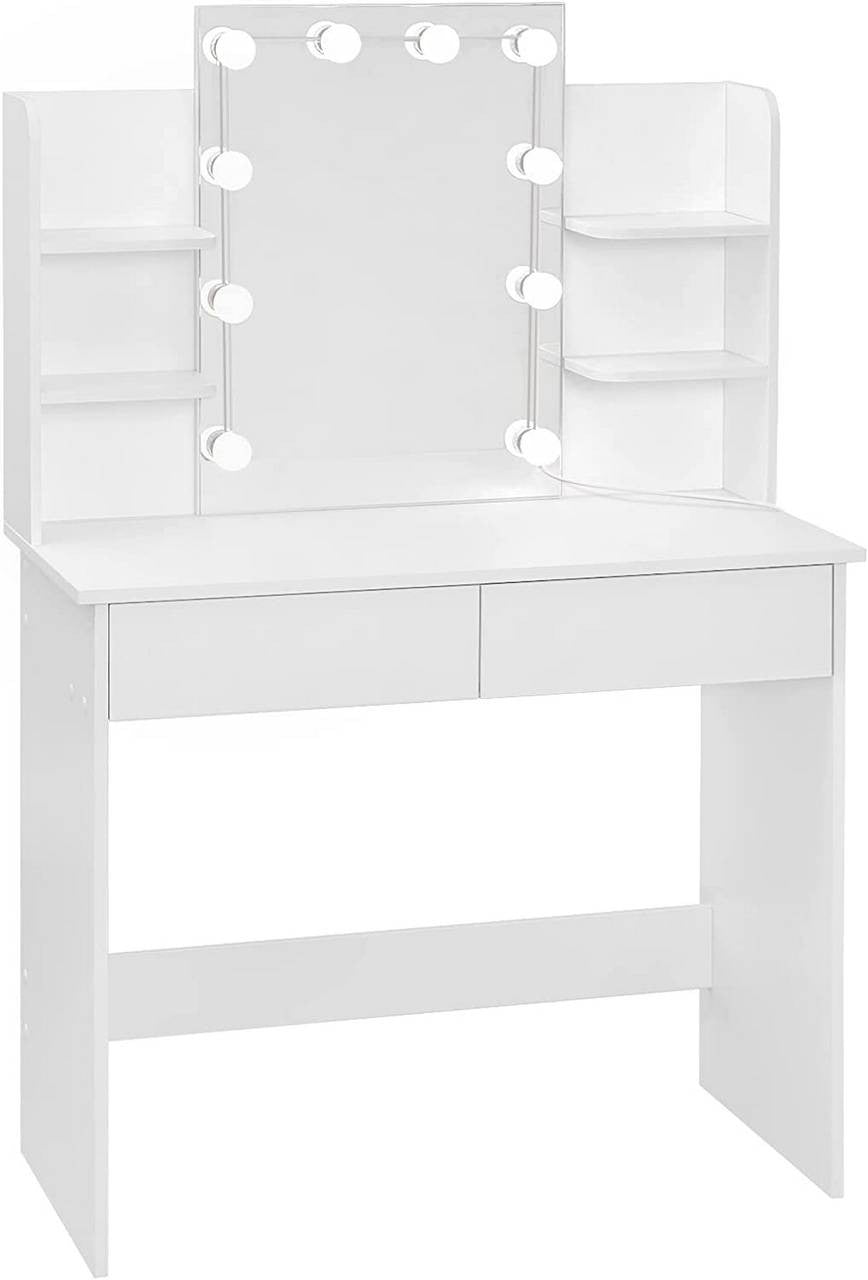 24goodz Dressing Table with LED Lighting - Adjustable Brightness - Ample Storage - MDF - For Beauty Lovers - White - ws