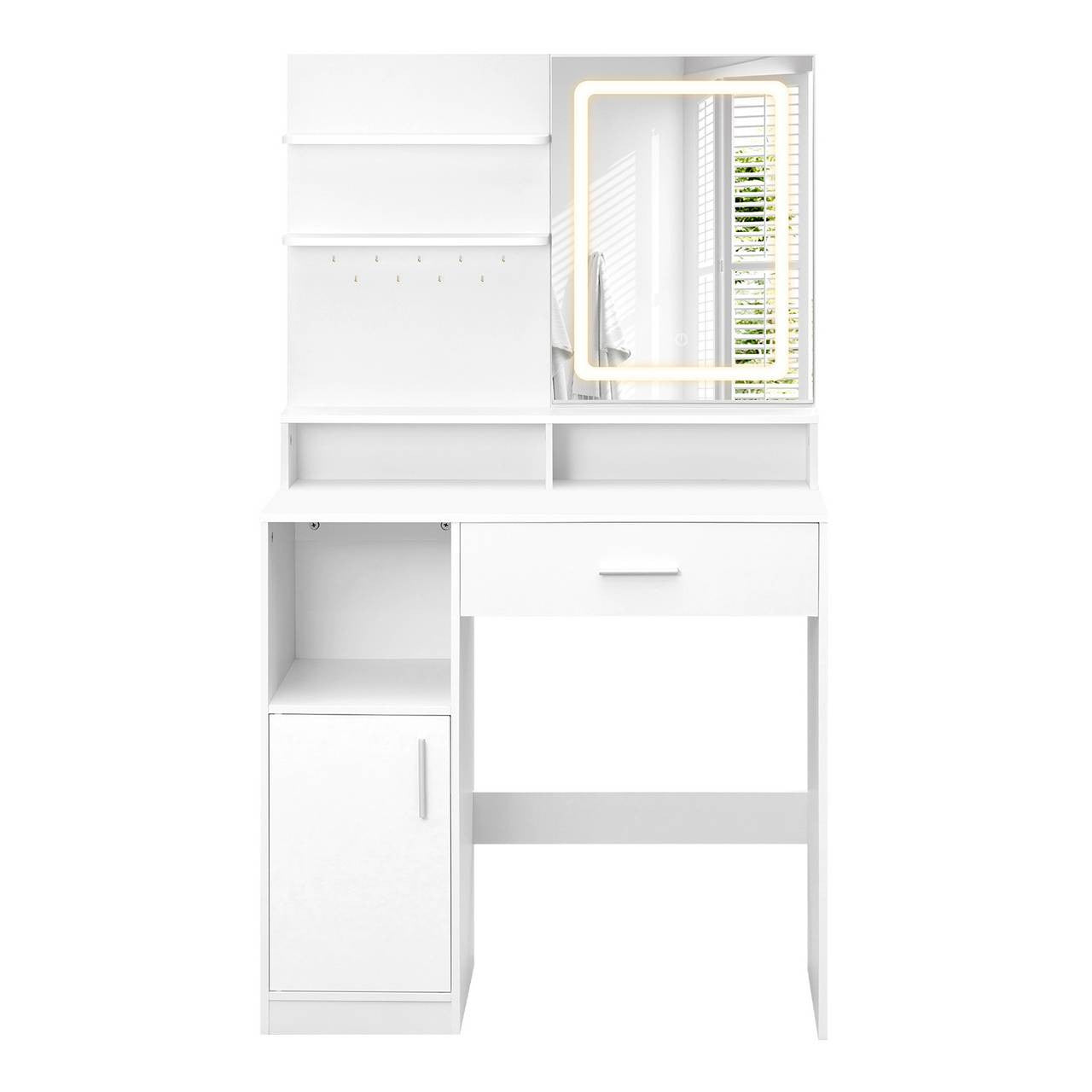24goodz Vanity Table with LED Lighting - Adjustable Three-Light Mirror - Durable MDF - For Makeup Lovers - White - 80 x 140 x 40 cm