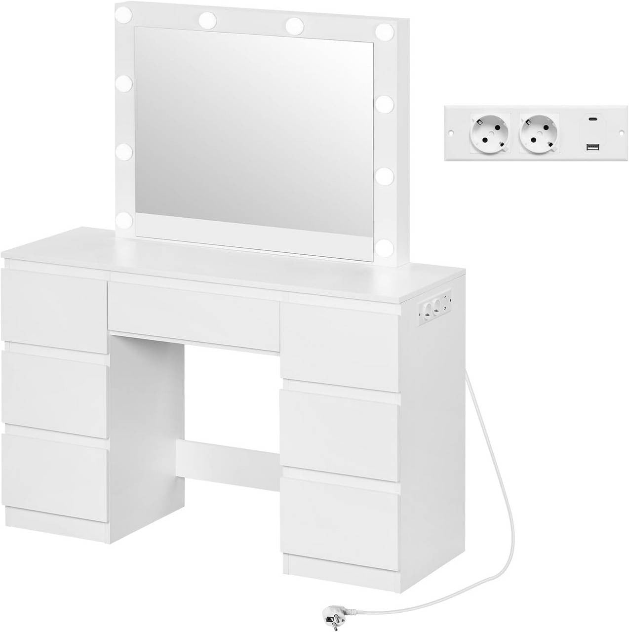 24goodz Vanity Table with Mirror - Dimmable LED Lighting - Ample Storage Space - E1 Wood - For Beauty Enthusiasts - White