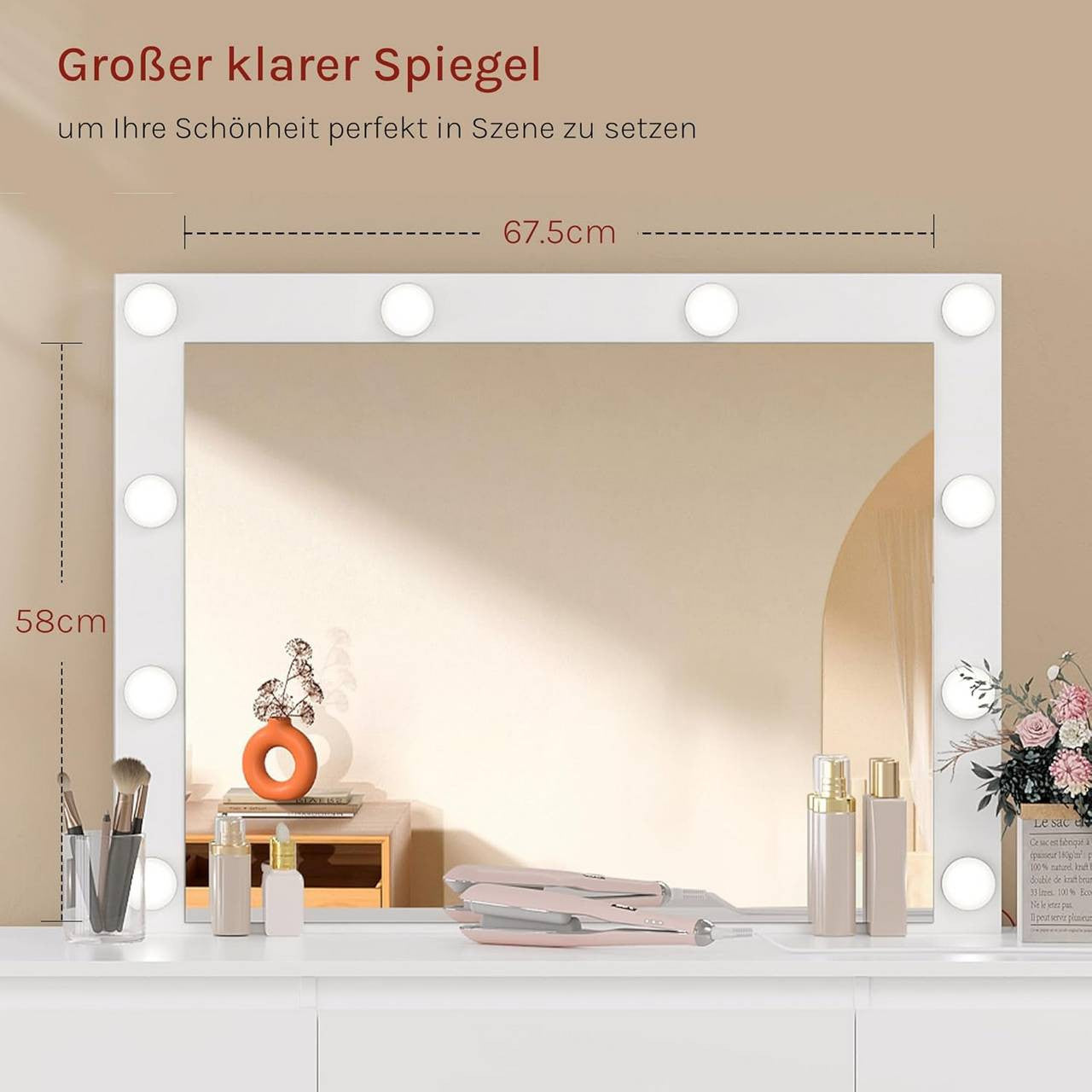 24goodz Vanity Table with Mirror - Dimmable LED Lighting - Ample Storage Space - E1 Wood - For Beauty Enthusiasts - White