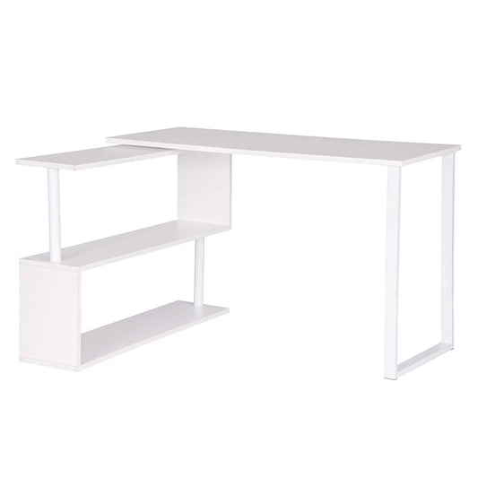 24goodz Corner Desk with Shelves - Versatile 180° Rotary Design - High-Quality MDF and Steel - For Home Office - White + Light Oak - ws