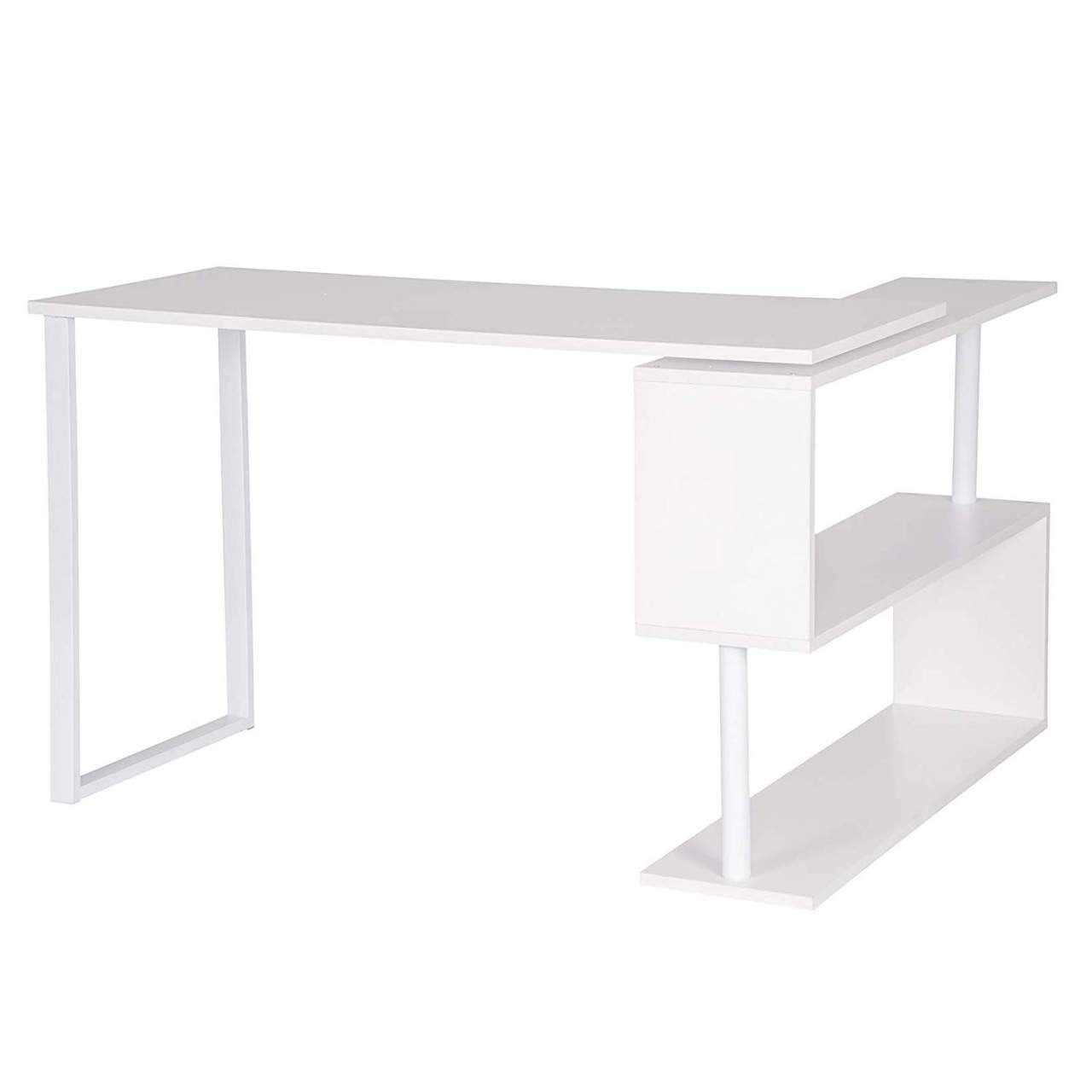 24goodz Corner Desk with Shelves - Versatile 180° Rotary Design - High-Quality MDF and Steel - For Home Office - White + Light Oak - ws