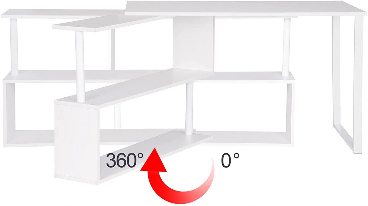 24goodz Corner Desk with Shelves - Versatile 180° Rotary Design - High-Quality MDF and Steel - For Home Office - White + Light Oak - ws