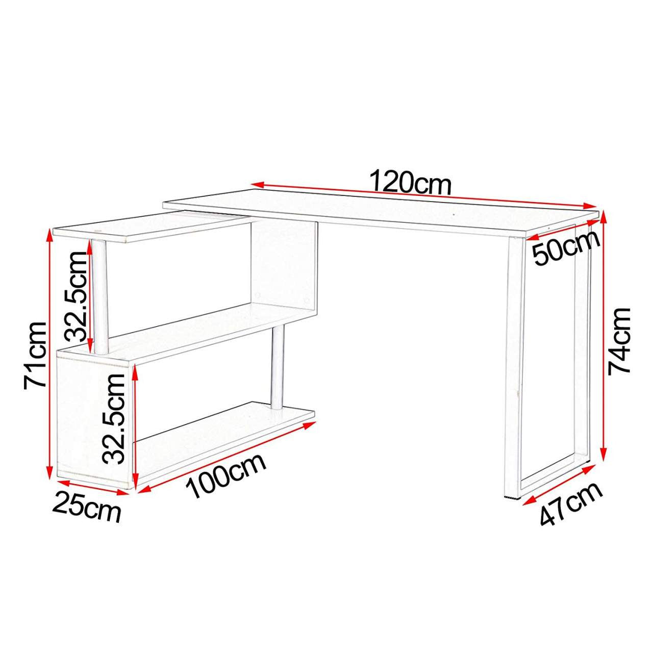24goodz Corner Desk with Shelves - Versatile 180° Rotary Design - High-Quality MDF and Steel - For Home Office - White + Light Oak - ws