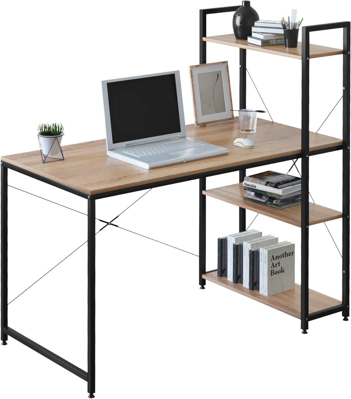 24goodz Office Desk with Storage - Ample Space for All Your Needs - E1-Class Wood and Metal - For Home and Office - Black and Oak - hei