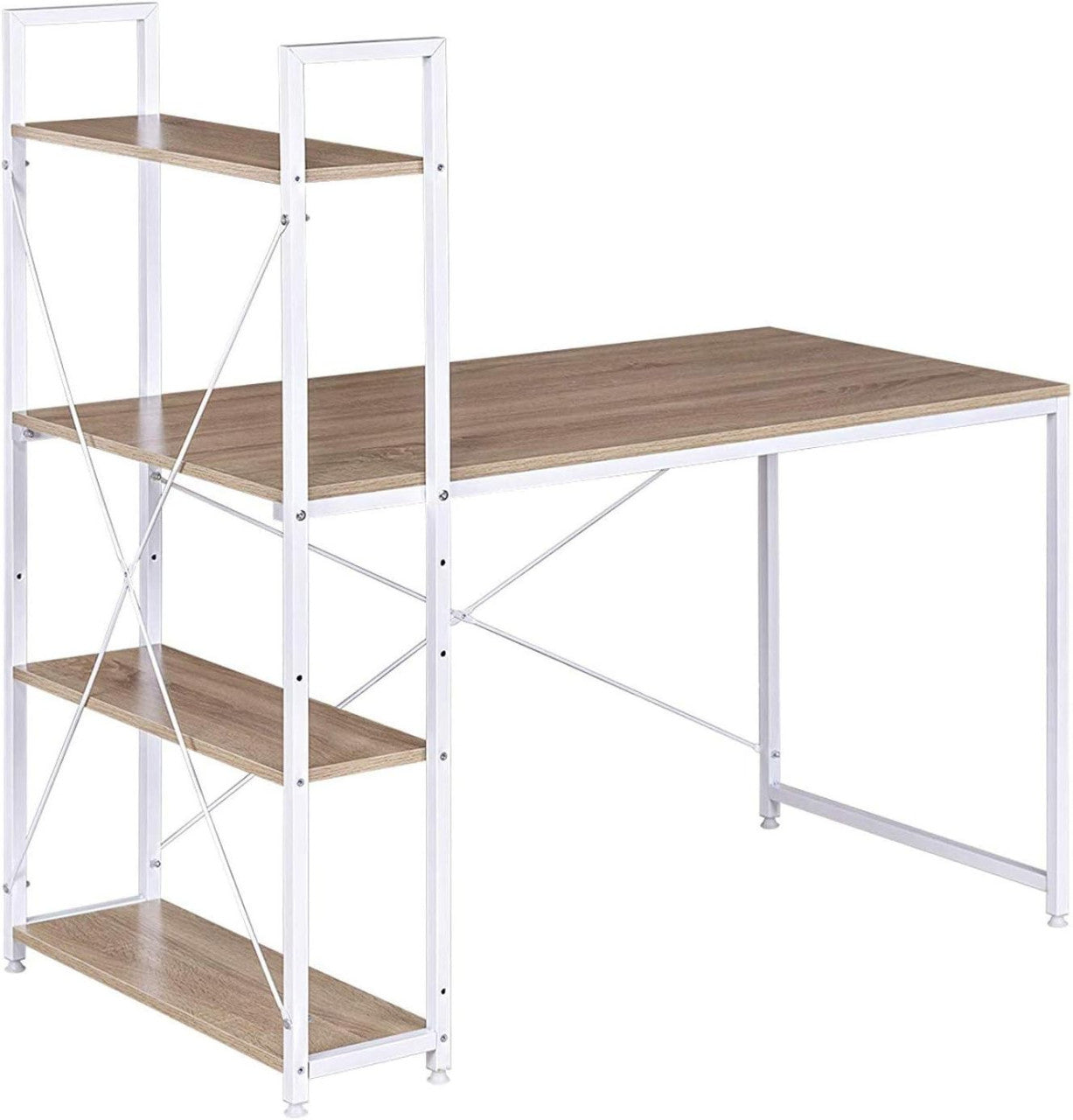24goodz Office Desk with Storage Shelves - Ample Workspace - Sturdy Metal Frame - E1-Class Wood - For Home and Office - White - whe