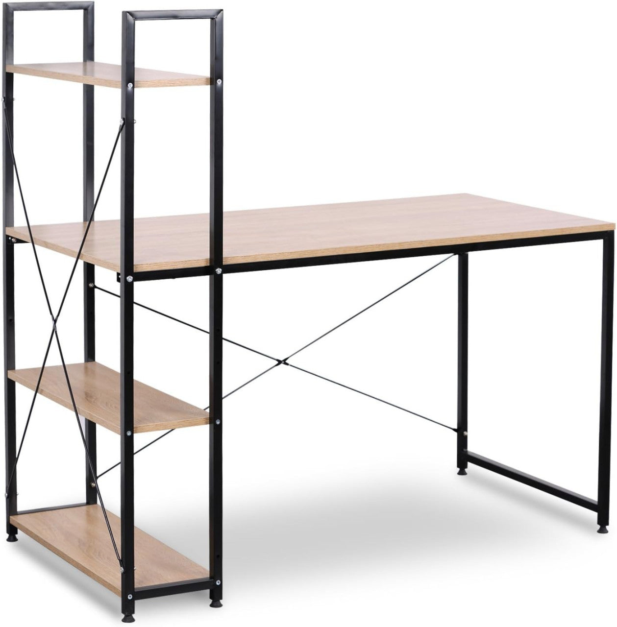 24goodz Office Desk with Storage - Ample Space for All Your Needs - E1-Class Wood and Metal - For Home and Office - Black and Oak - hei