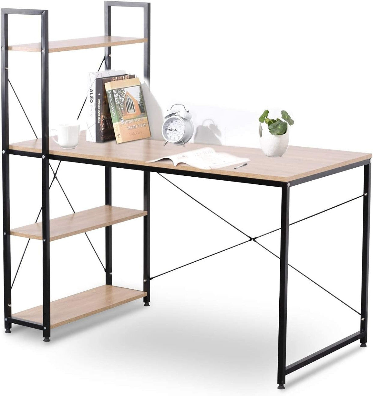 24goodz Office Desk with Storage - Ample Space for All Your Needs - E1-Class Wood and Metal - For Home and Office - Black and Oak - hei