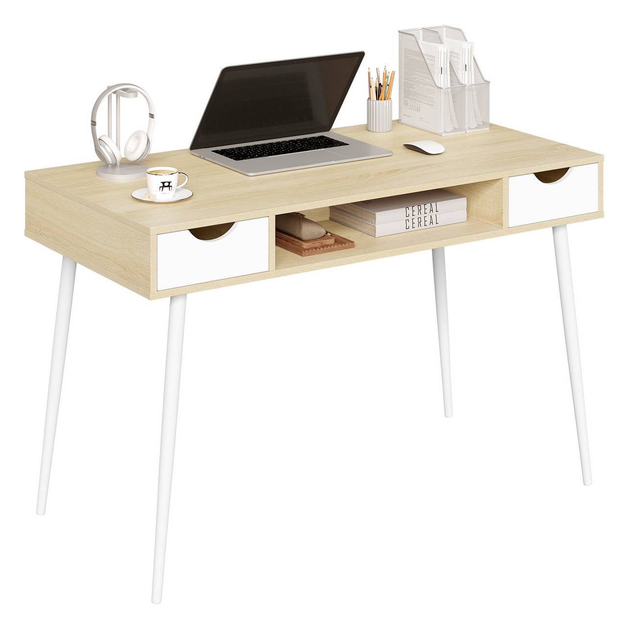 24goodz Office Desk - Ample Working Space - Stable & Solid Design - Engineered Wood + Steel - Oak - 120 x 58 cm - hei