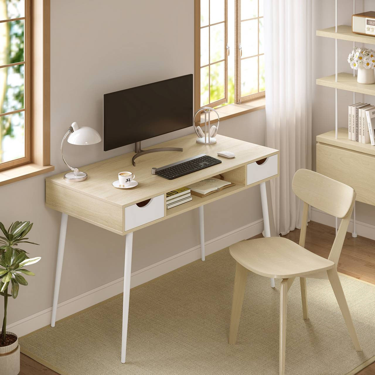 24goodz Office Desk - Ample Working Space - Stable & Solid Design - Engineered Wood + Steel - Oak - 120 x 58 cm - hei