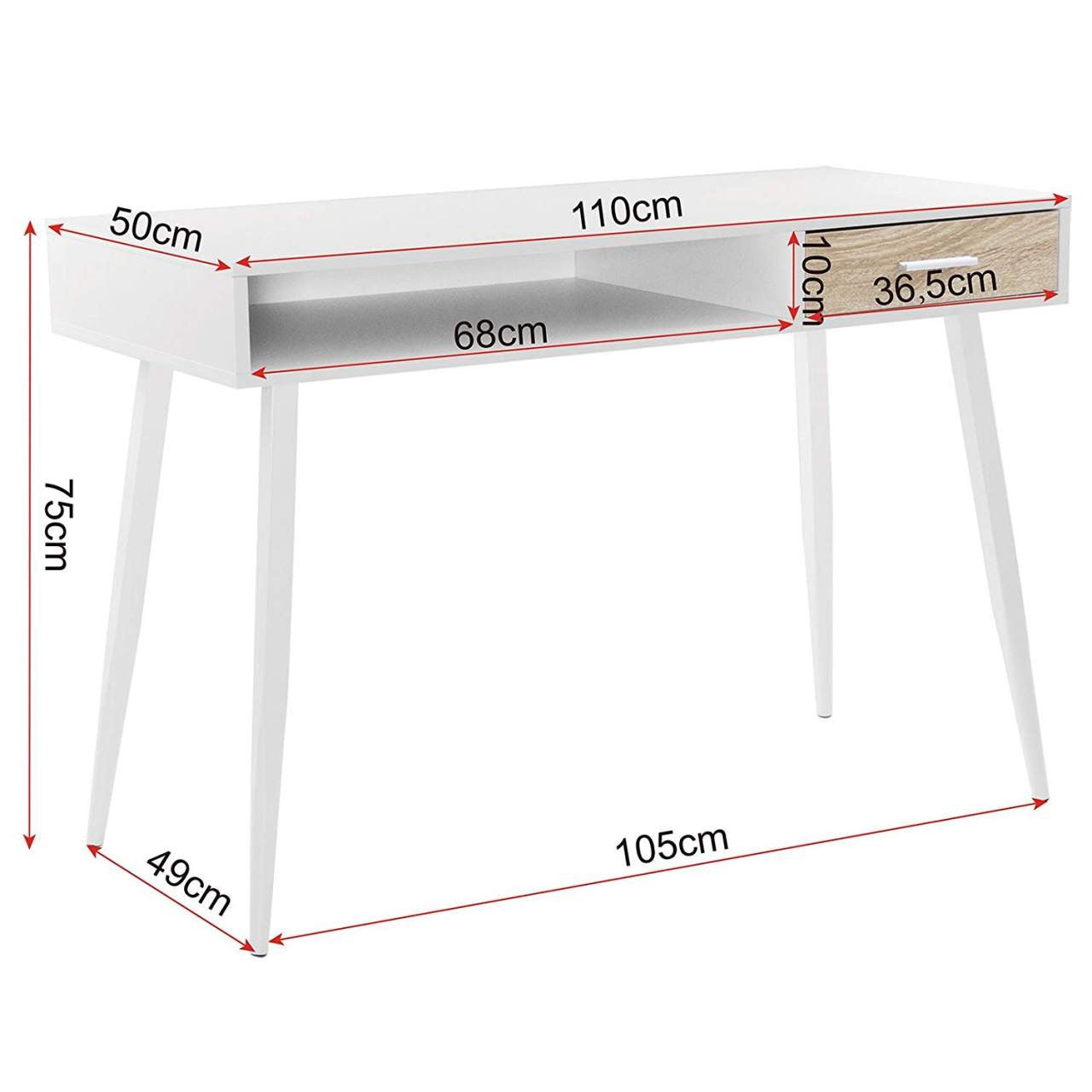 24goodz Home Office Desk with Drawer and Open Compartment - Large Storage Space - Silent and Smooth Drawer Runners - E1 MDF - For Home and Office - White - ws