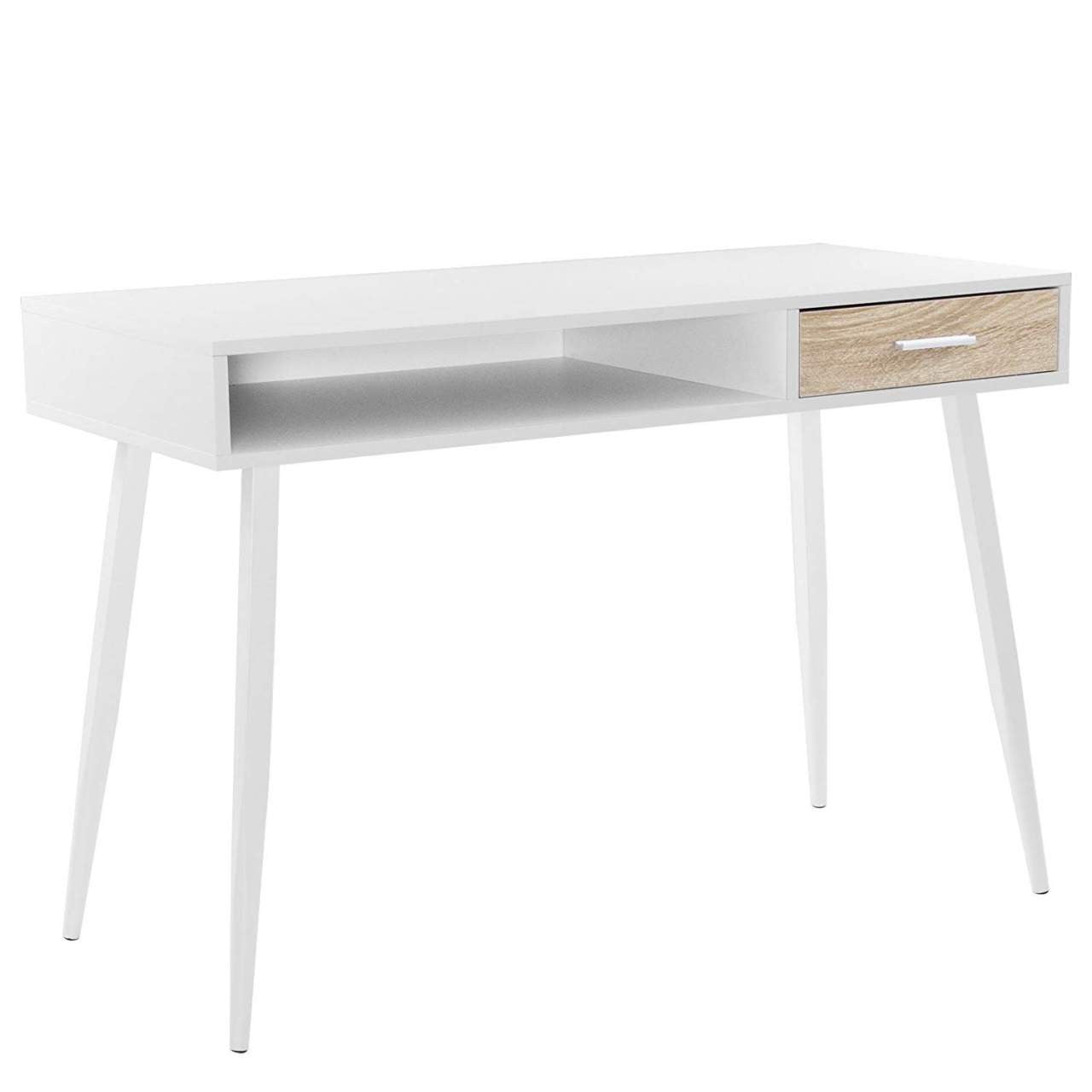 24goodz Home Office Desk with Drawer and Open Compartment - Large Storage Space - Silent and Smooth Drawer Runners - E1 MDF - For Home and Office - White - ws