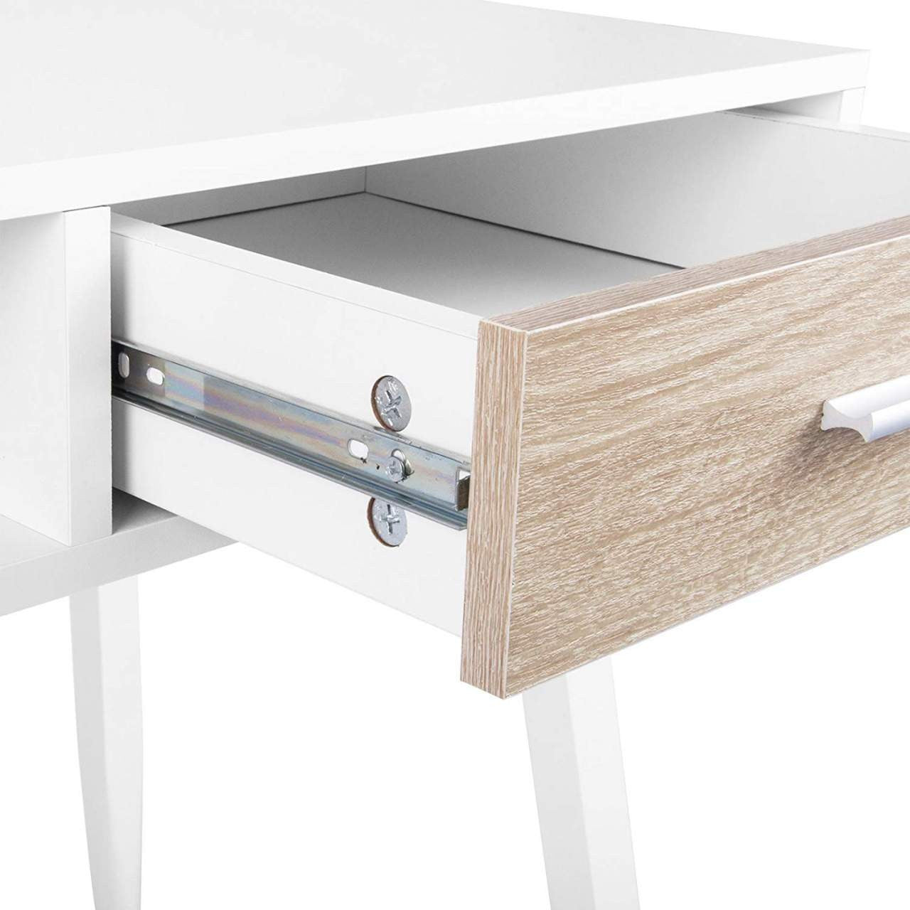 24goodz Home Office Desk with Drawer and Open Compartment - Large Storage Space - Silent and Smooth Drawer Runners - E1 MDF - For Home and Office - White - ws