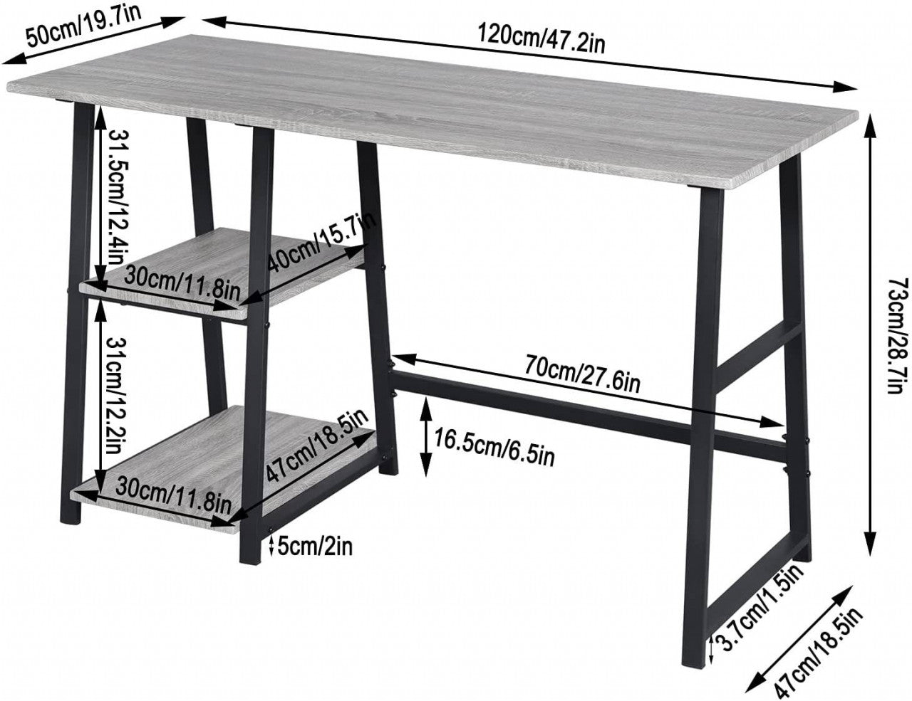 24goodz Computer Desk - Stylish Industrial Design - Ample Storage Space - E1 Engineered Wood and Steel - Grey