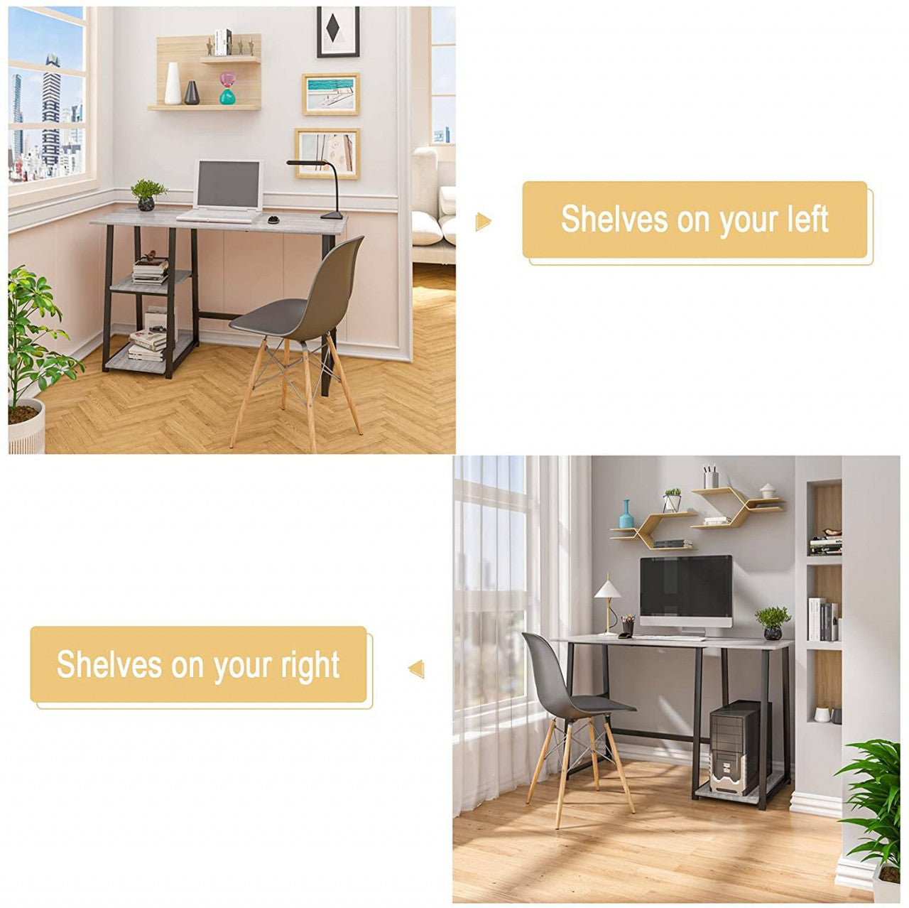 24goodz Computer Desk - Stylish Industrial Design - Ample Storage Space - E1 Engineered Wood and Steel - Grey