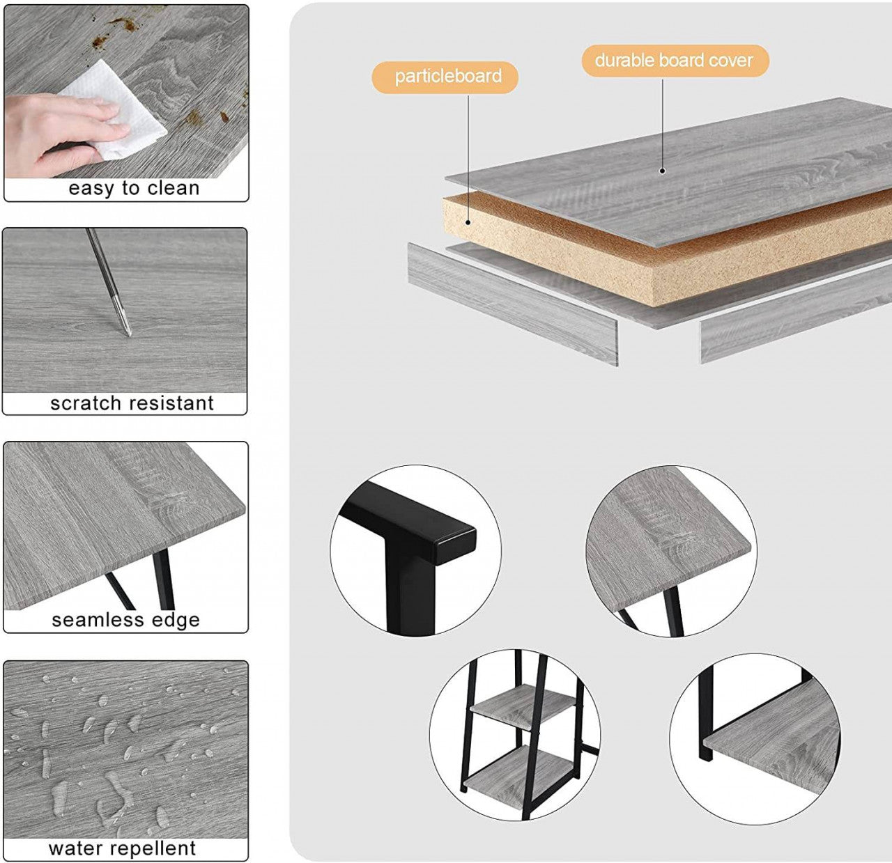 24goodz Computer Desk - Stylish Industrial Design - Ample Storage Space - E1 Engineered Wood and Steel - Grey