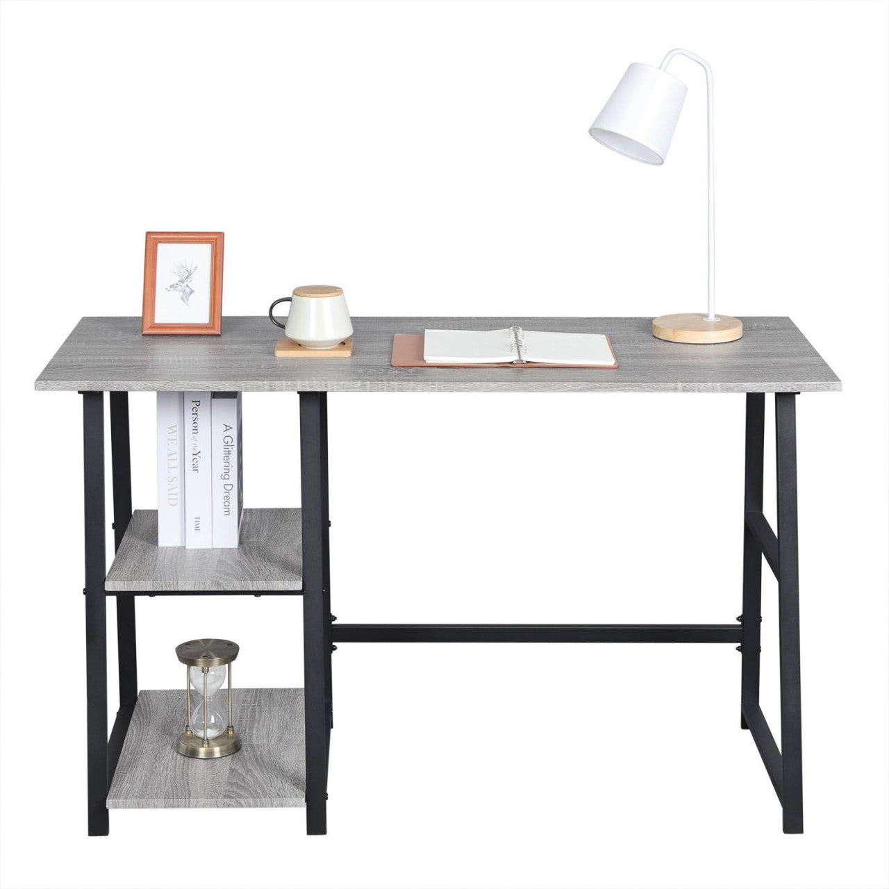 24goodz Computer Desk - Stylish Industrial Design - Ample Storage Space - E1 Engineered Wood and Steel - Grey