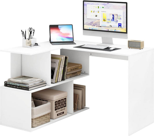 24goodz Corner Desk - 2-in-1 Design - Space-Saving - MDF - For Home Office - White + Light Oak - ws