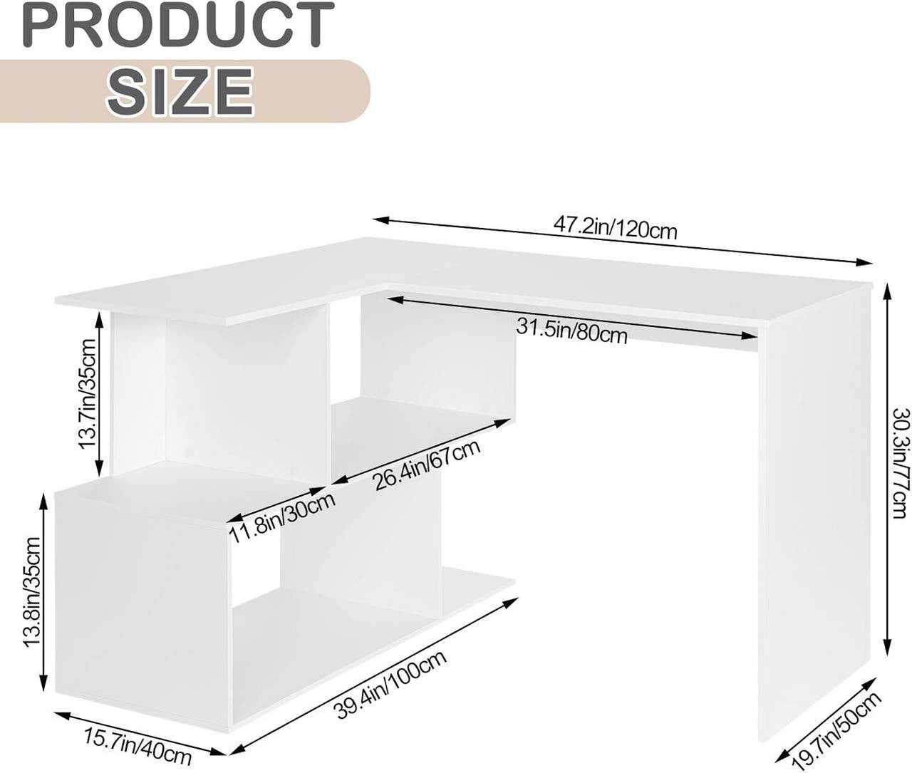 24goodz Corner Desk - 2-in-1 Design - Space-Saving - MDF - For Home Office - White + Light Oak - ws