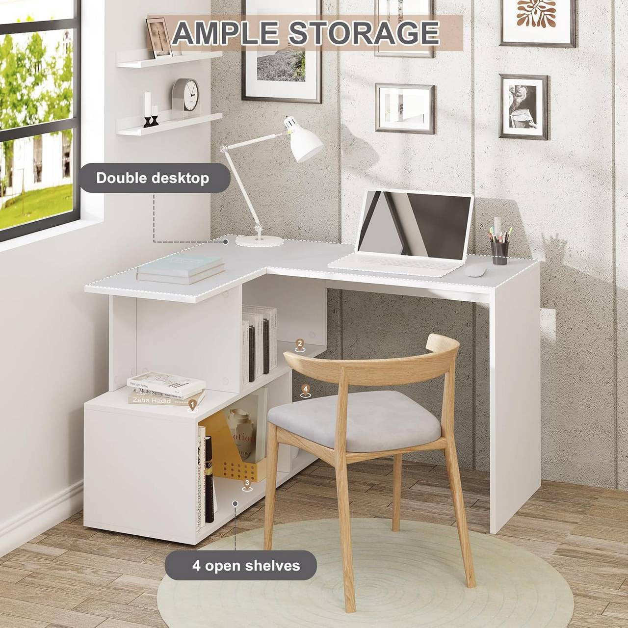 24goodz Corner Desk - 2-in-1 Design - Space-Saving - MDF - For Home Office - White + Light Oak - ws