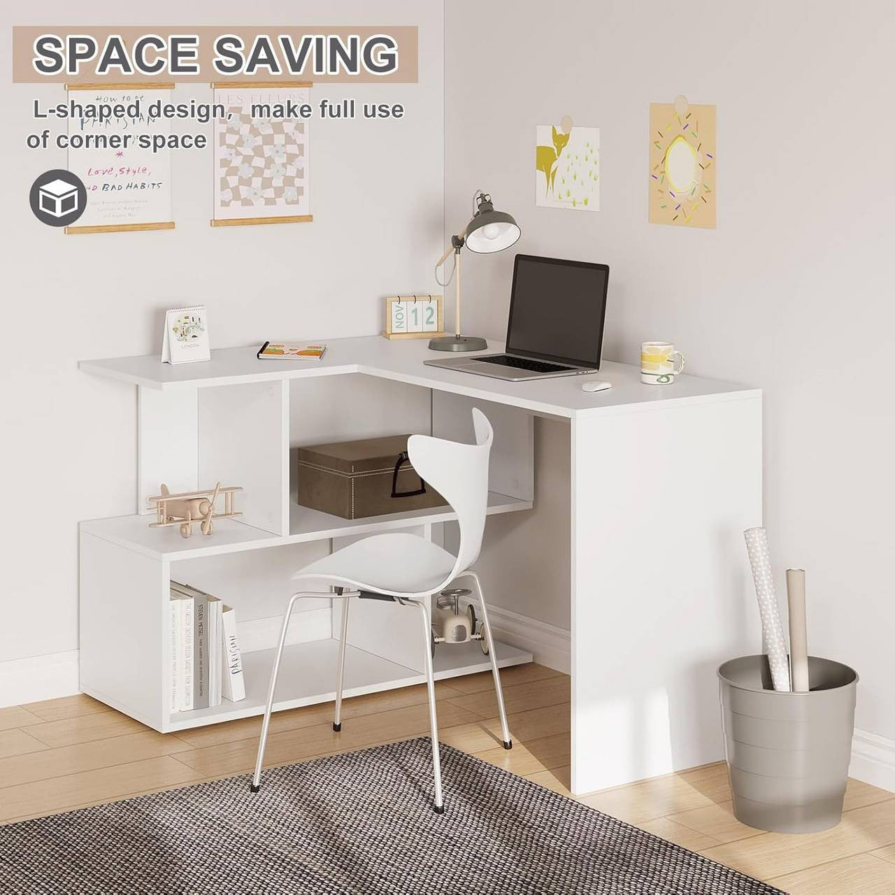 24goodz Corner Desk - 2-in-1 Design - Space-Saving - MDF - For Home Office - White + Light Oak - ws