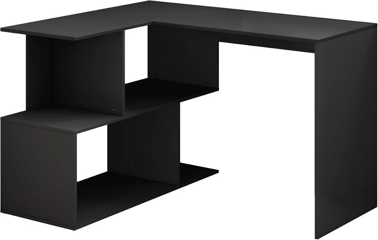 24goodz Corner Desk with Shelves - Space-Saving Design - MDF - For Home Office - Black