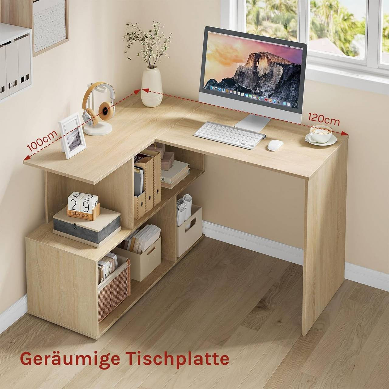 24goodz Corner Desk with Shelves - Versatile 2-in-1 Design - Engineered Wood - For Home Office - Light Oak