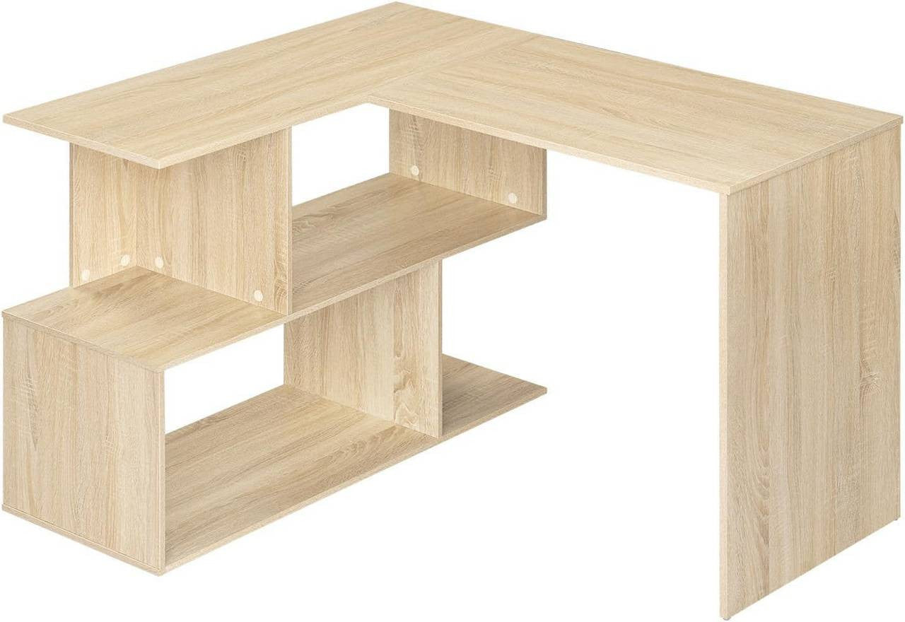24goodz Corner Desk with Shelves - Versatile 2-in-1 Design - Engineered Wood - For Home Office - Light Oak