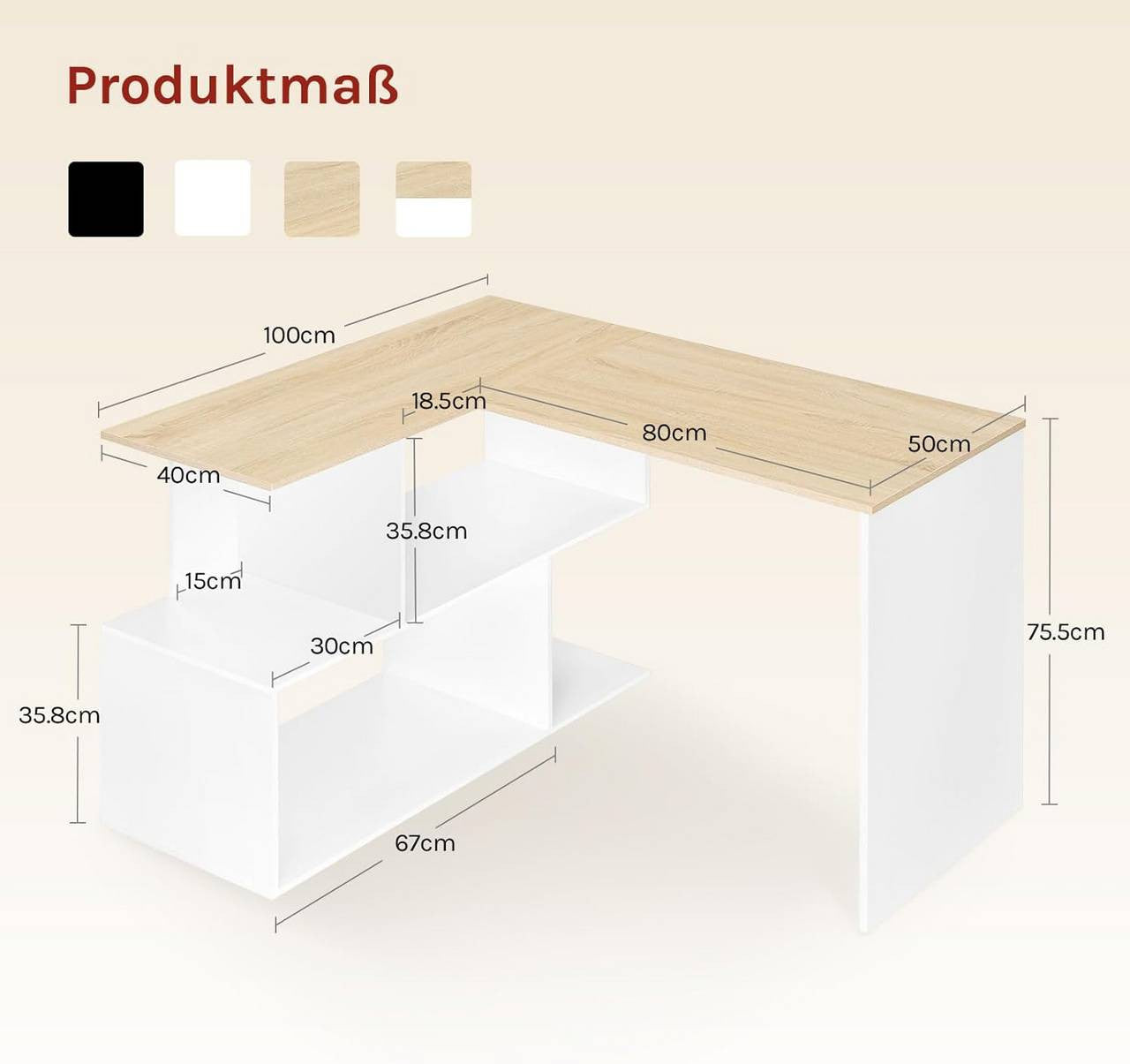 24goodz Corner Desk with Shelves - Versatile 2-in-1 Design - Engineered Wood - For Home Office - White + Light Oak