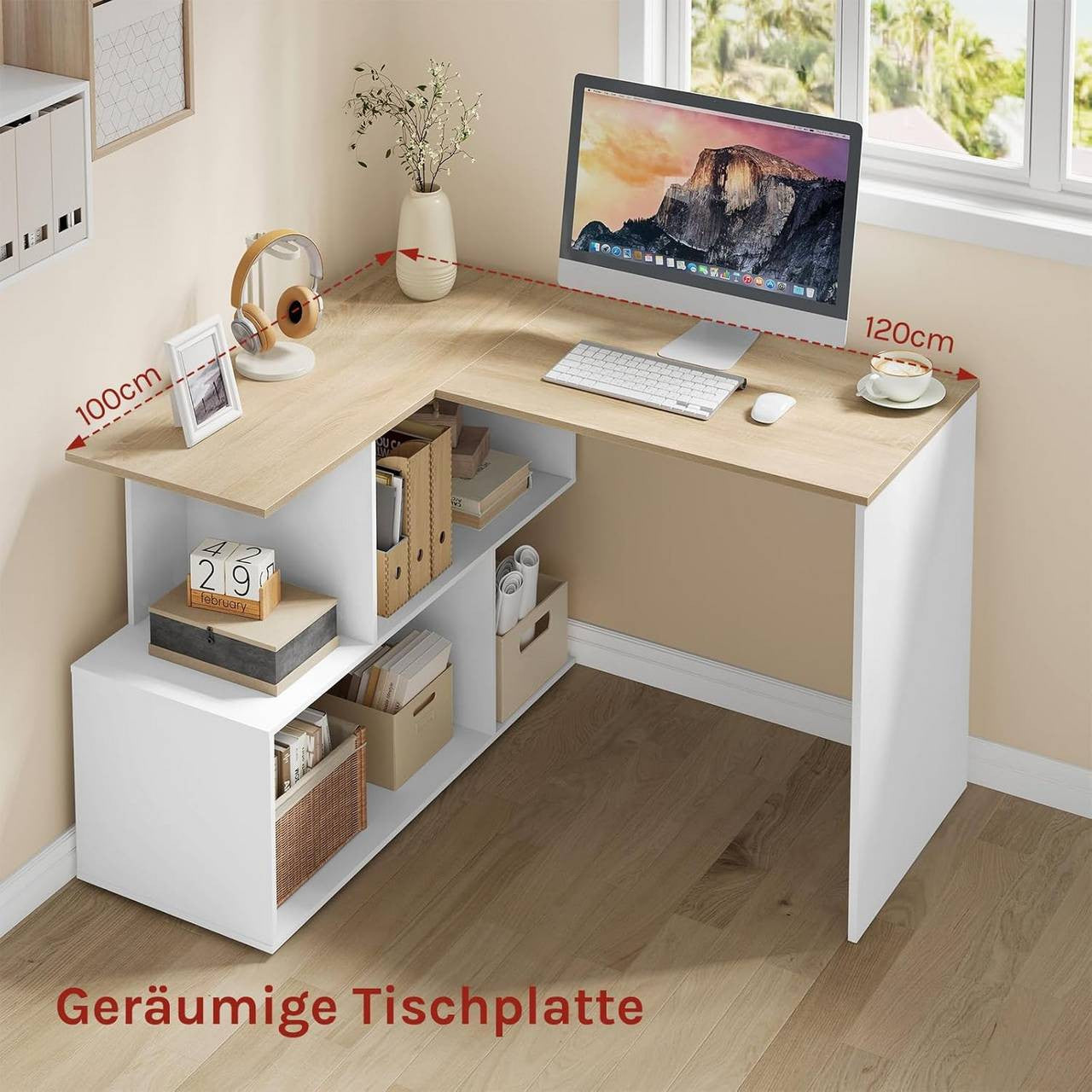 24goodz Corner Desk with Shelves - Versatile 2-in-1 Design - Engineered Wood - For Home Office - White + Light Oak
