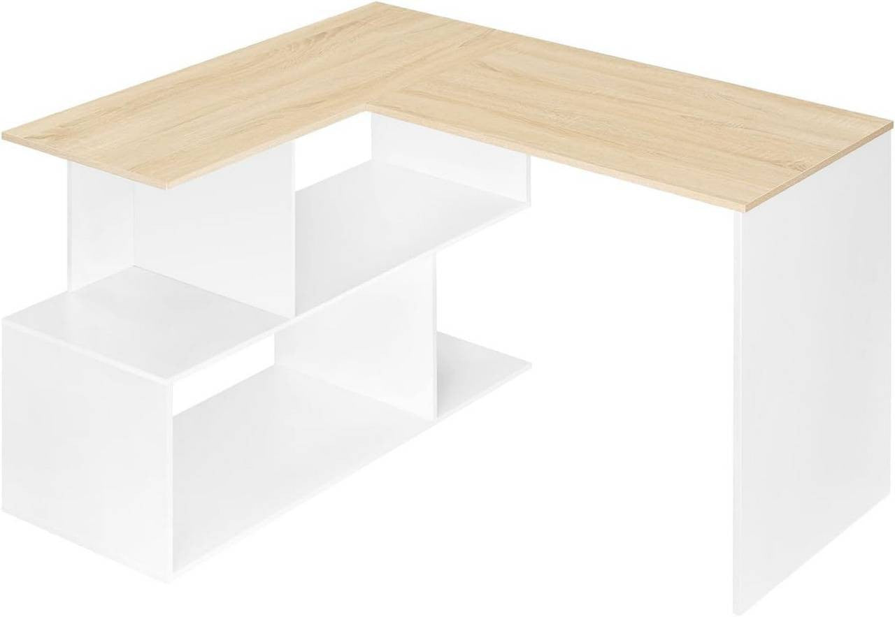 24goodz Corner Desk with Shelves - Versatile 2-in-1 Design - Engineered Wood - For Home Office - White + Light Oak