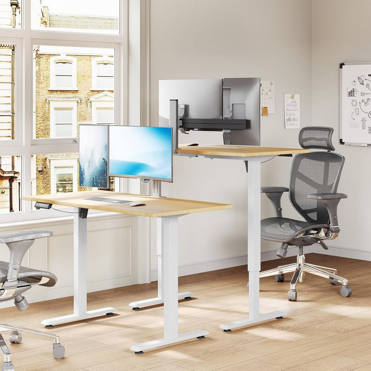 24goodz Electric Height Adjustable Desk Frame - Customizable Height and Width - Sturdy Steel - For Home Office - White