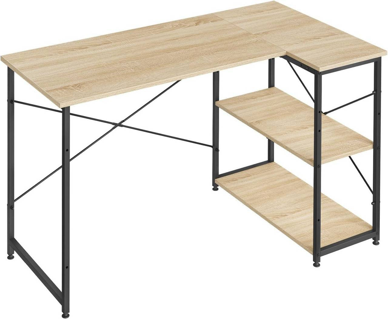 24goodz L-Shaped Desk - Ample Storage Space - Sturdy Metal and E1 Wood - For Home Office - 120 x 74 x 71.5 cm - Grey - hei