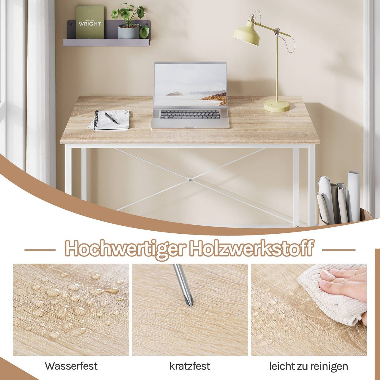 24goodz Desk - Spacious Surface for Comfort - Robust & Durable - E1 Wood Material - Light Oak - 100x50x75 cm