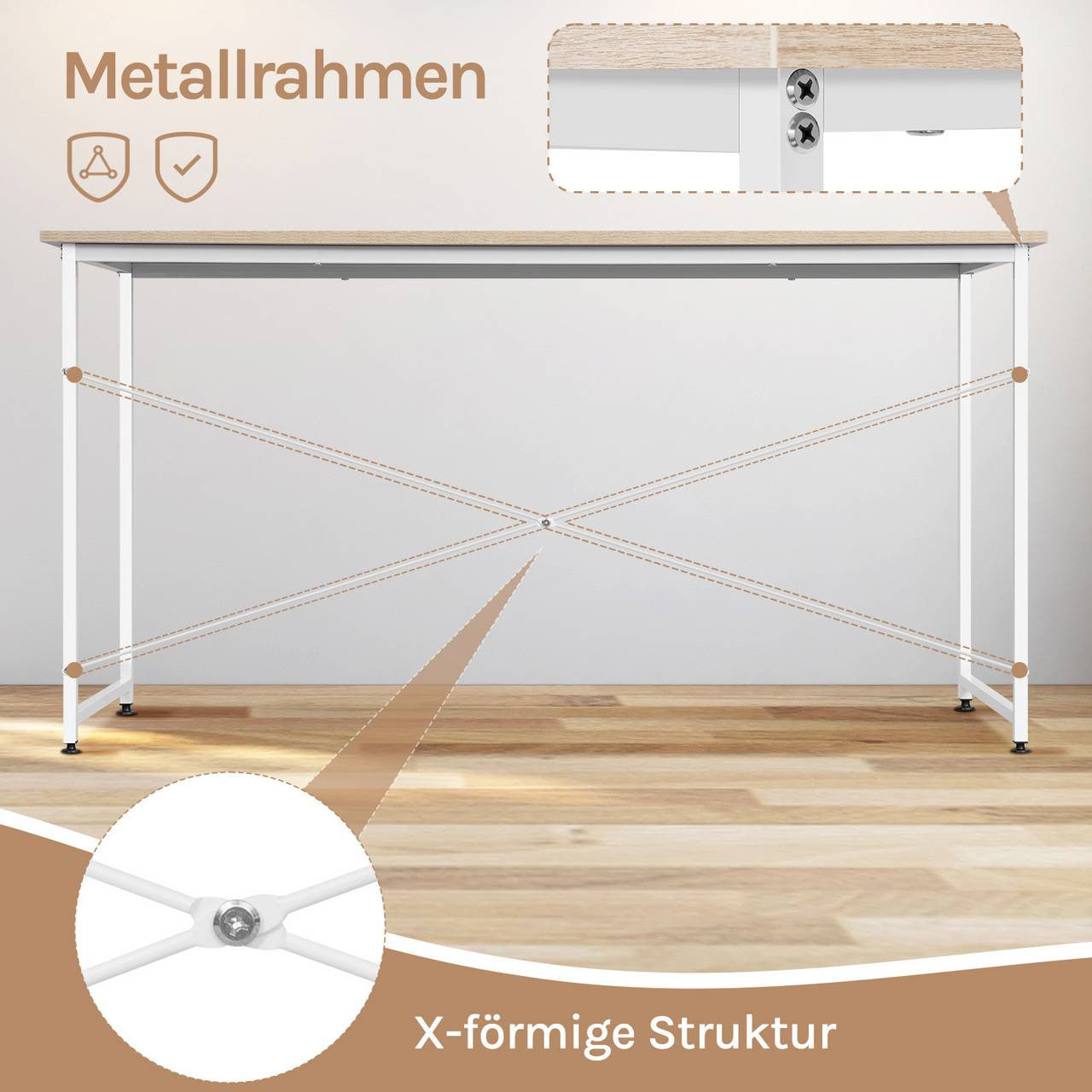 24goodz Desk - Spacious Surface for Comfort - Robust & Durable - E1 Wood Material - Light Oak - 100x50x75 cm