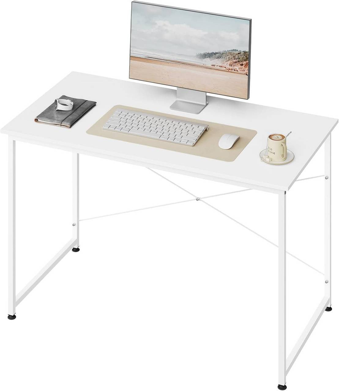 24goodz Desk - Spacious Surface for Comfort - Sturdy Metal Frame - E1 Wood - For Home Office - White
