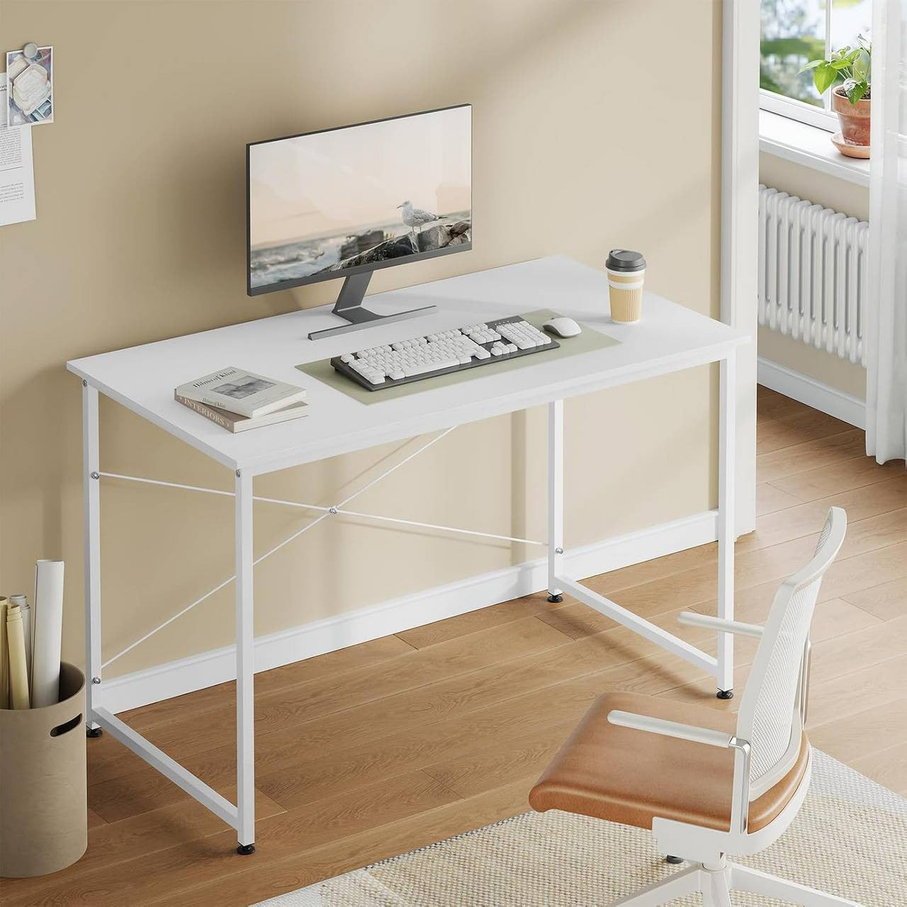 24goodz Desk - Spacious Surface for Comfort - Sturdy Metal Frame - E1 Wood - For Home Office - White