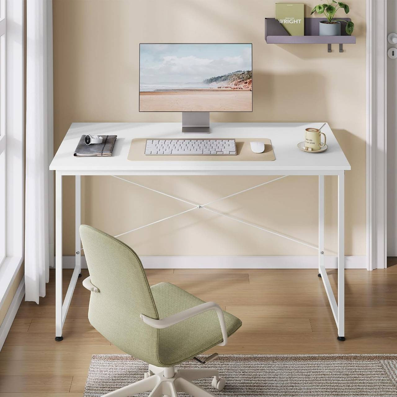 24goodz Desk - Spacious Surface for Comfort - Sturdy Metal Frame - E1 Wood - For Home Office - White