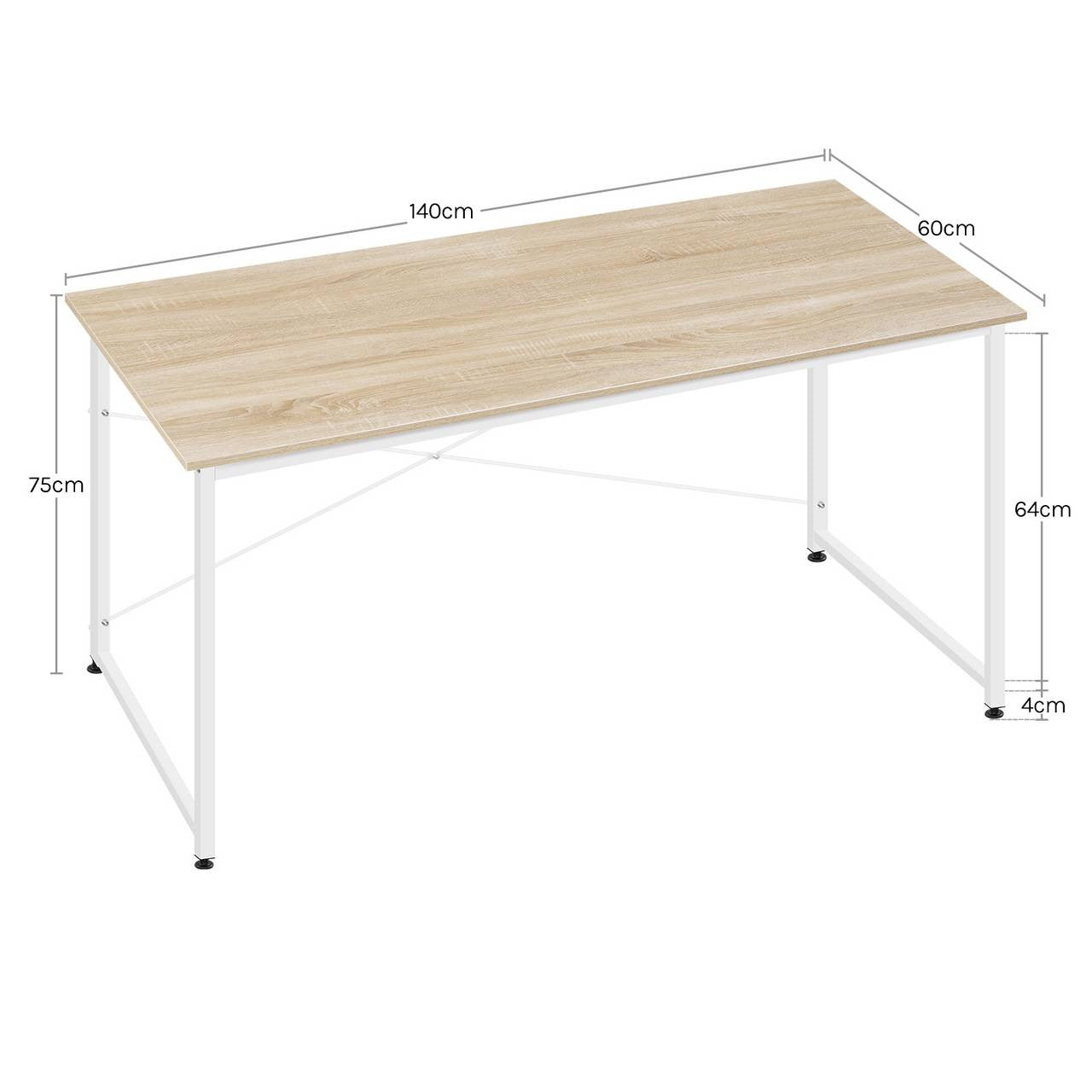 24goodz Desk - Spacious Surface for Comfort - Sturdy and Durable - E1 Wood and Metal - For Home Office and Study - Light Oak