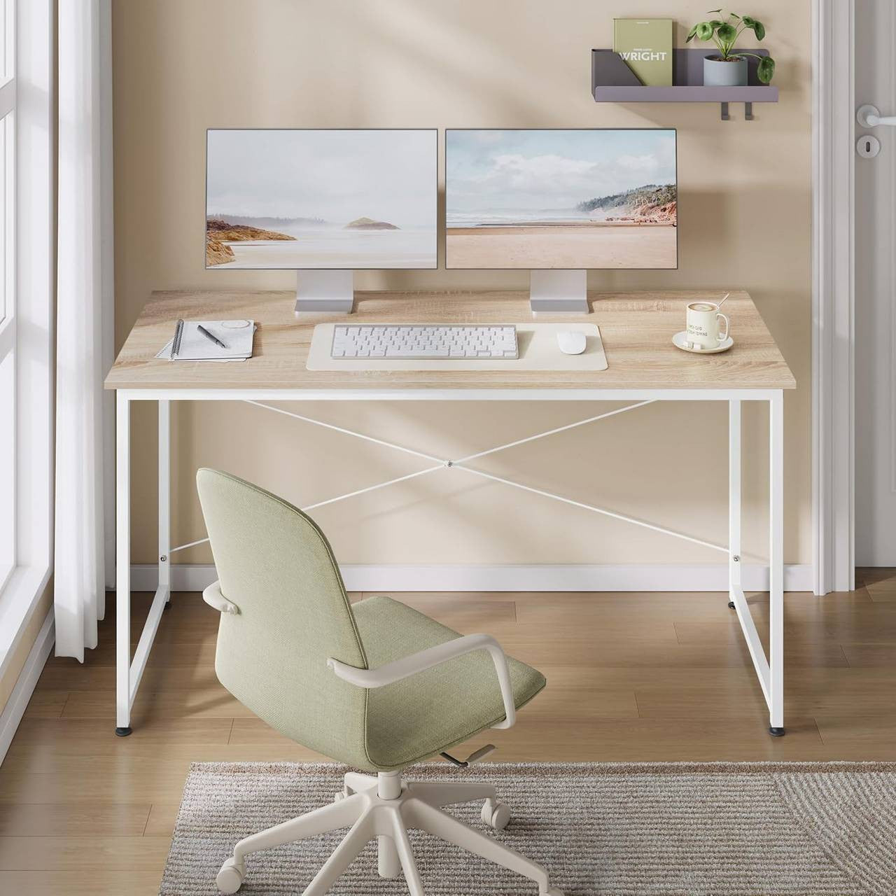 24goodz Desk - Spacious Surface for Comfort - Sturdy and Durable - E1 Wood and Metal - For Home Office and Study - Light Oak