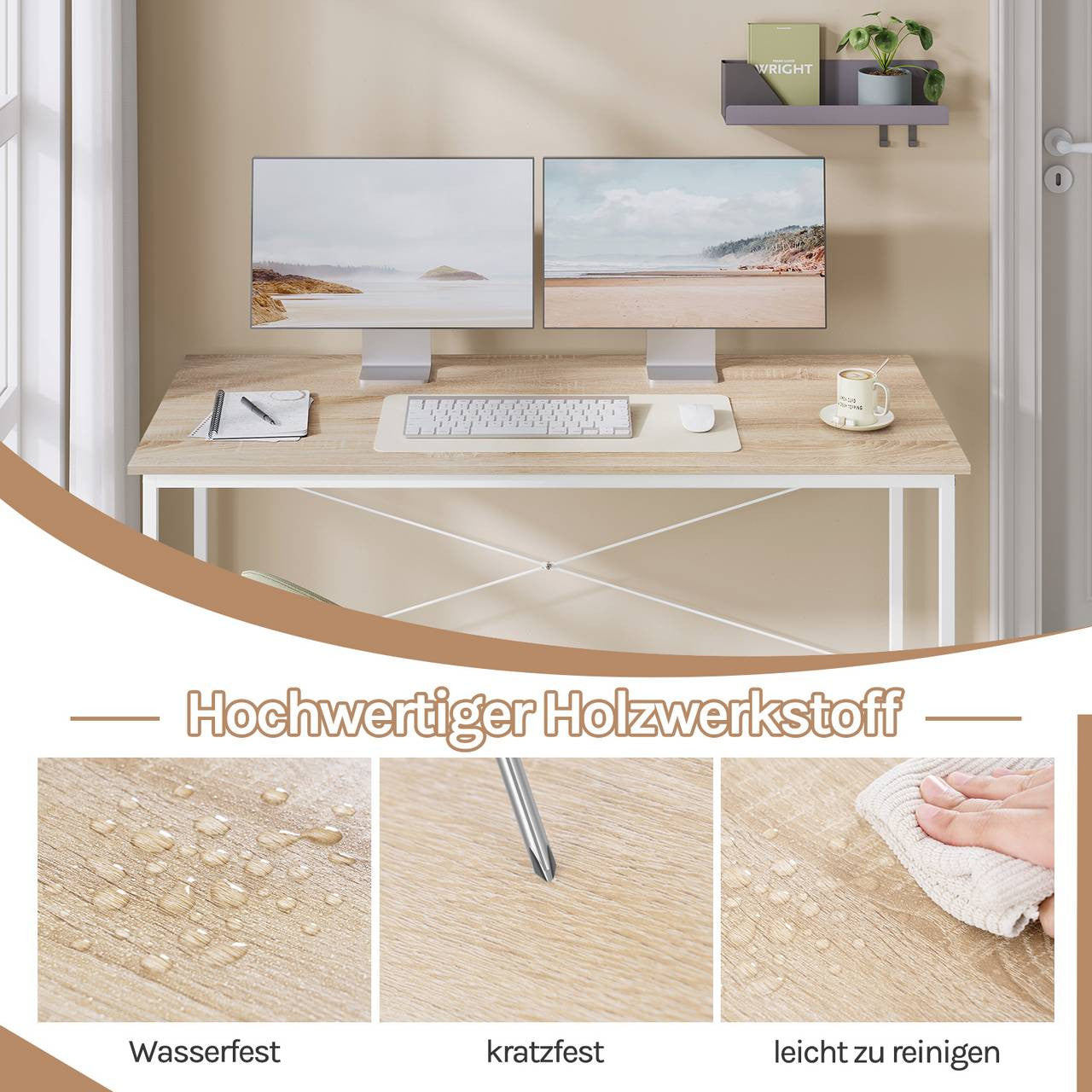 24goodz Desk - Spacious Surface for Comfort - Sturdy and Durable - E1 Wood and Metal - For Home Office and Study - Light Oak