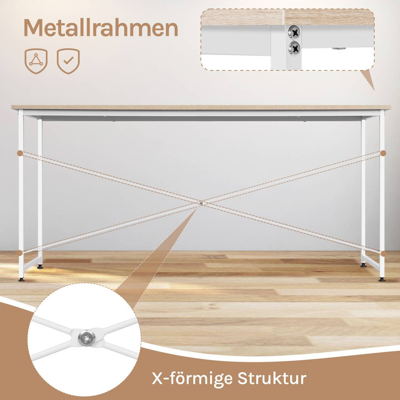 24goodz Desk - Spacious Surface for Comfort - Sturdy and Durable - E1 Wood and Metal - For Home Office and Study - Light Oak