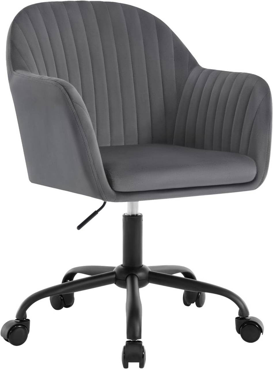 24goodz Ergonomic Office Chair - Comfortable Wide Seat - Height Adjustable & 360° Swivel - Velvet - For Home Office - Dark Grey