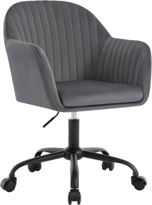 24goodz Ergonomic Office Chair - Comfortable Wide Seat - Height Adjustable & 360° Swivel - Velvet - For Home Office - Dark Grey